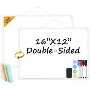 Small Dry Erase Board for Wall, 16" x 12" Double-Sided Hanging Whiteboard, Magnetic White Board with 4 Markers, 4 Magnets and 3 Mini Sticky Notes, Portable Whiteboard for Kids, School, Home, Office