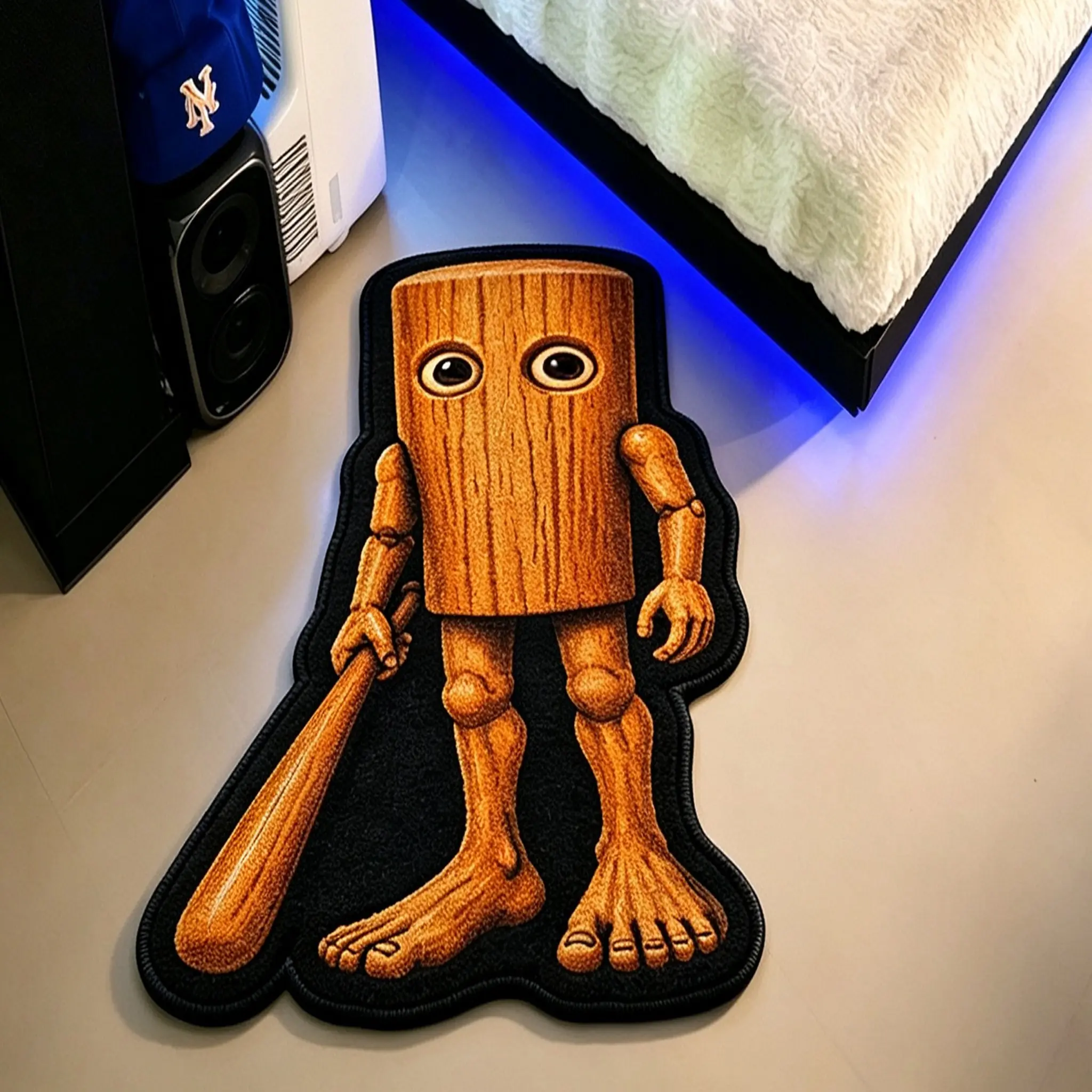 Funny Wooden Character Printed Indoor Area Rug, Novelty Cartoon Floor Mat, Non Slip Bedroom Gaming Room Home Decor Rug(FWD)