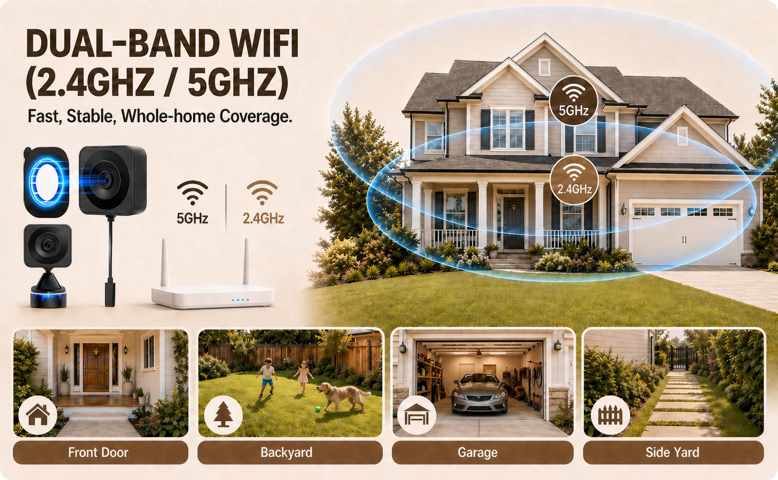 Zoall 3MP/2K Magnetic Window Security Camera, 5G&2.4GHz WiFi, Full-Color Night Vision, Real-Time Clock Display, Local Audio Recording, SD Card Support, No-Drill Mount, Wireless Indoor/Outdoor for Apartments