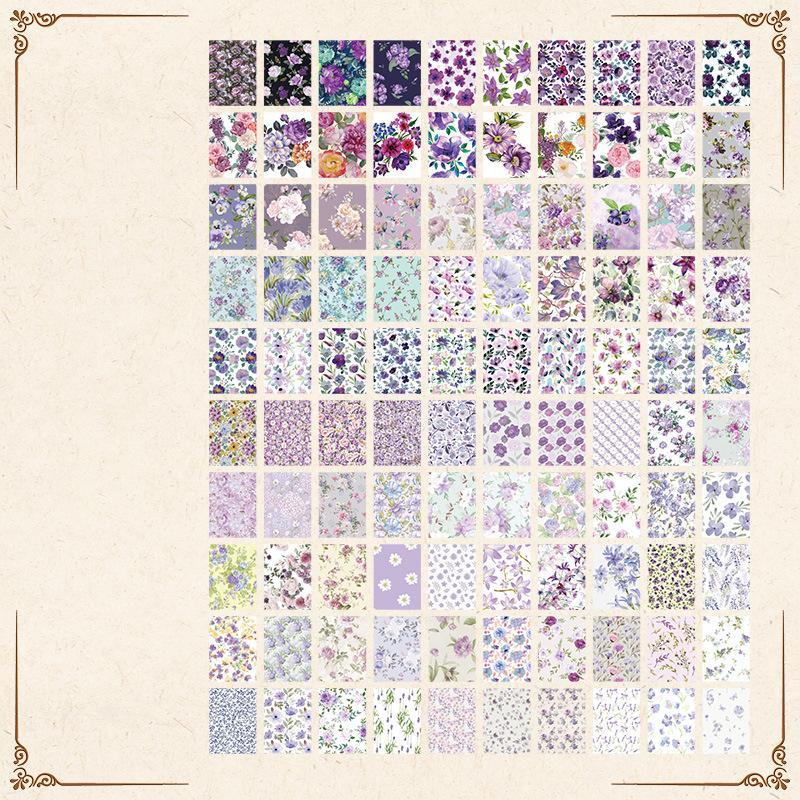 Vintage Floral Pattern Material Paper, 100pcs/set Random Color Creative Non-stick Background Paper, Scrapbook Materials, Office Stationery & Supplies