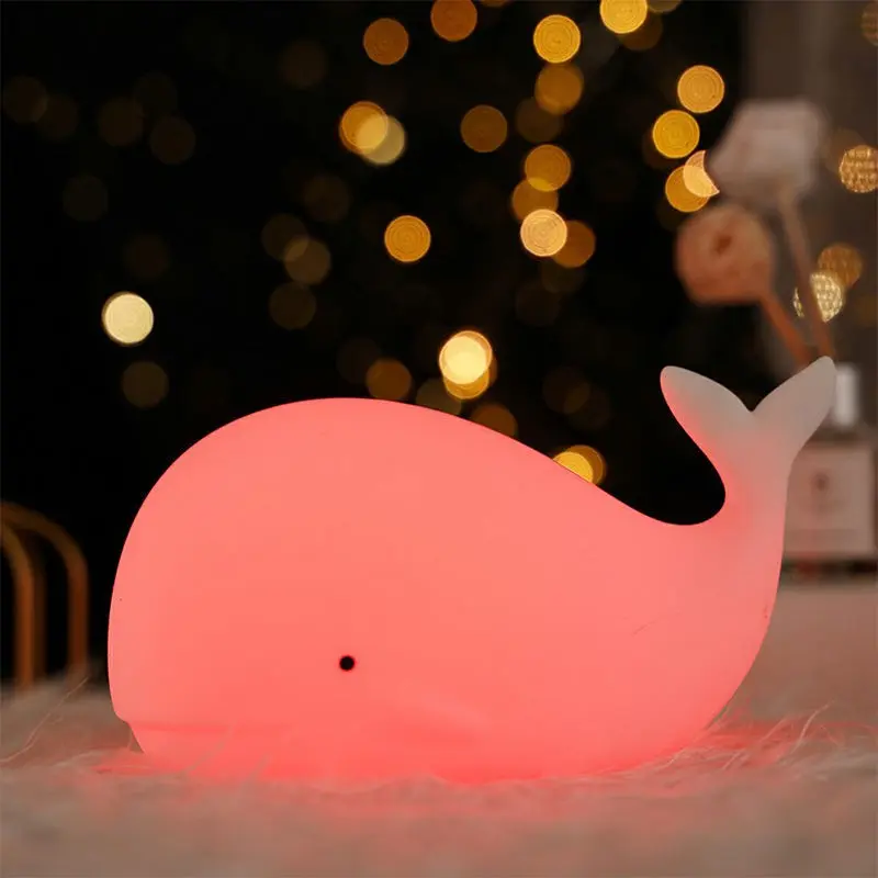 Silicone Whale Night Light, Seven-Color Changing Tap Lamp, Soft Touch, Gentle Lighting, Non-Irritating, Bedside Nightlight