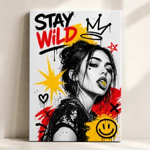 "Stay Wild" Graffiti Style Canvas Wall Art, Modern Pop Art Print, Aesthetic Living Room Bedroom Decor, Bold Statement Poster Gift,wall decor,poster.