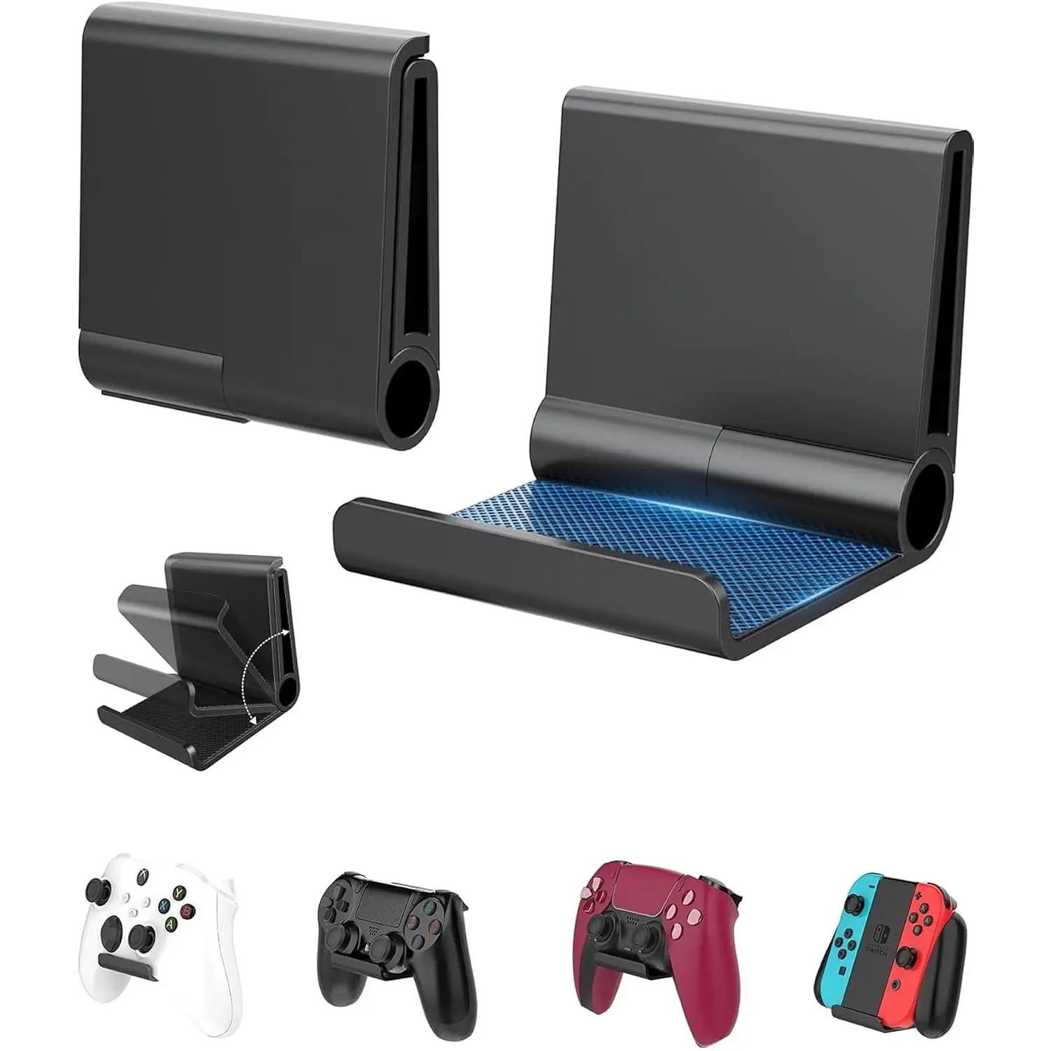 4 Pack Foldable Controller Wall Mount Holder, Xbox Controller Stand , Compatible with Xbox Switch, Adhesive/Screw,Remote Accessories, Keyboard Holder,Wall Mount Storage, Headphone & Headset Hanger