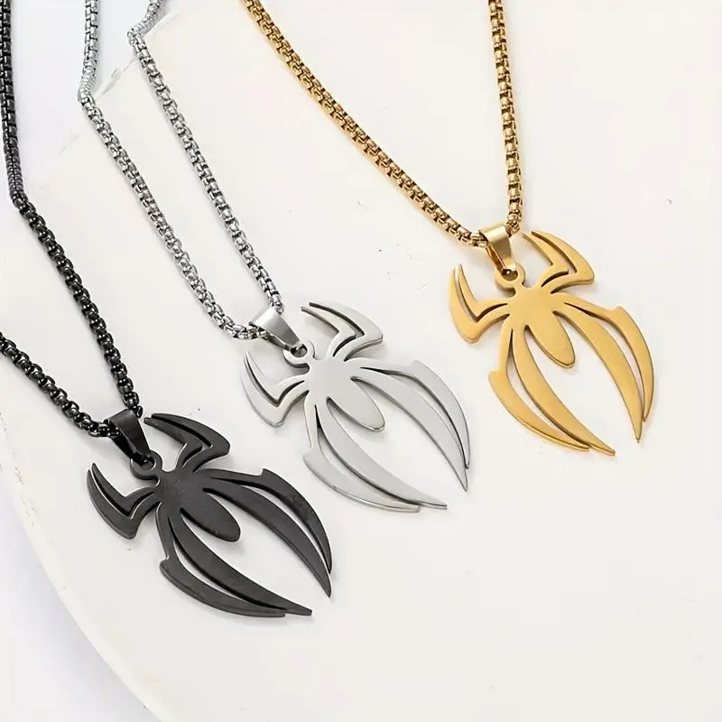 Stainless Steel Spider Pendant Necklace - 18K Golden Plated, Fashion Hip-Hop Style Halloween Decoration, Suitable for Outdoor and Festive Occasions, Party Jewelry, Holiday Gift