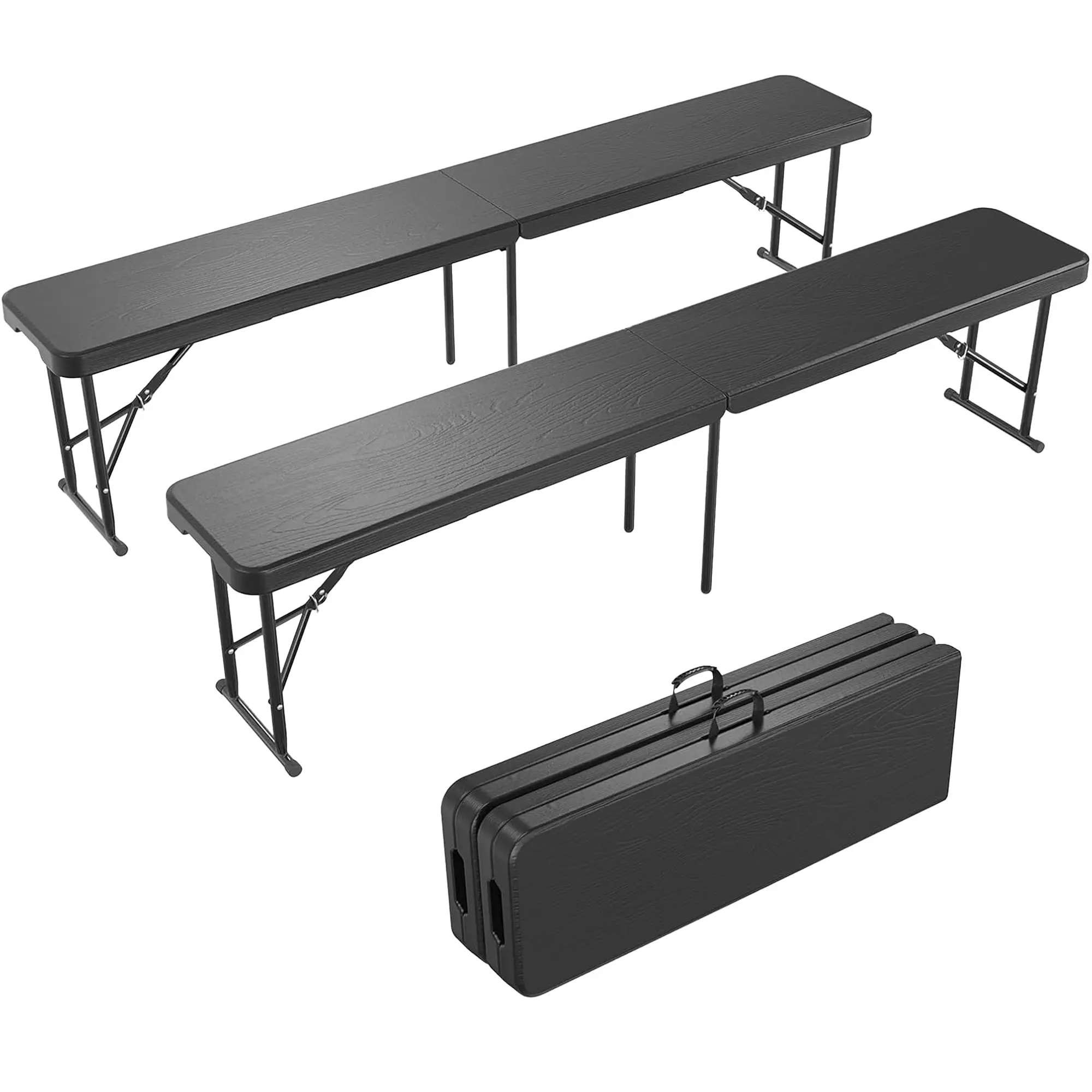 2-Pack Heavy Duty 6FT Rectangular Folding Outdoor Benches - Sturdy HDPE-Steel Construction - Portable Picnic Bench with Carry Handle, Lightweight, Fold-in-Half, 770lbs Capacity - Patio, Camping