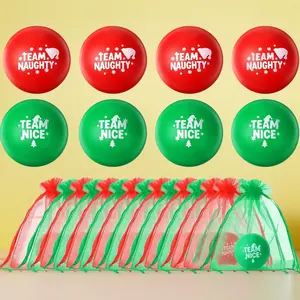 24 Pcs Christmas Team Naughty Team Nice Party Supplies, Christmas Stress Balls Gift Include 1.57" Squeeze Foam Balls with Storage Bag, Mini Relief Prizes Favors Stocking Stuffers Fillers