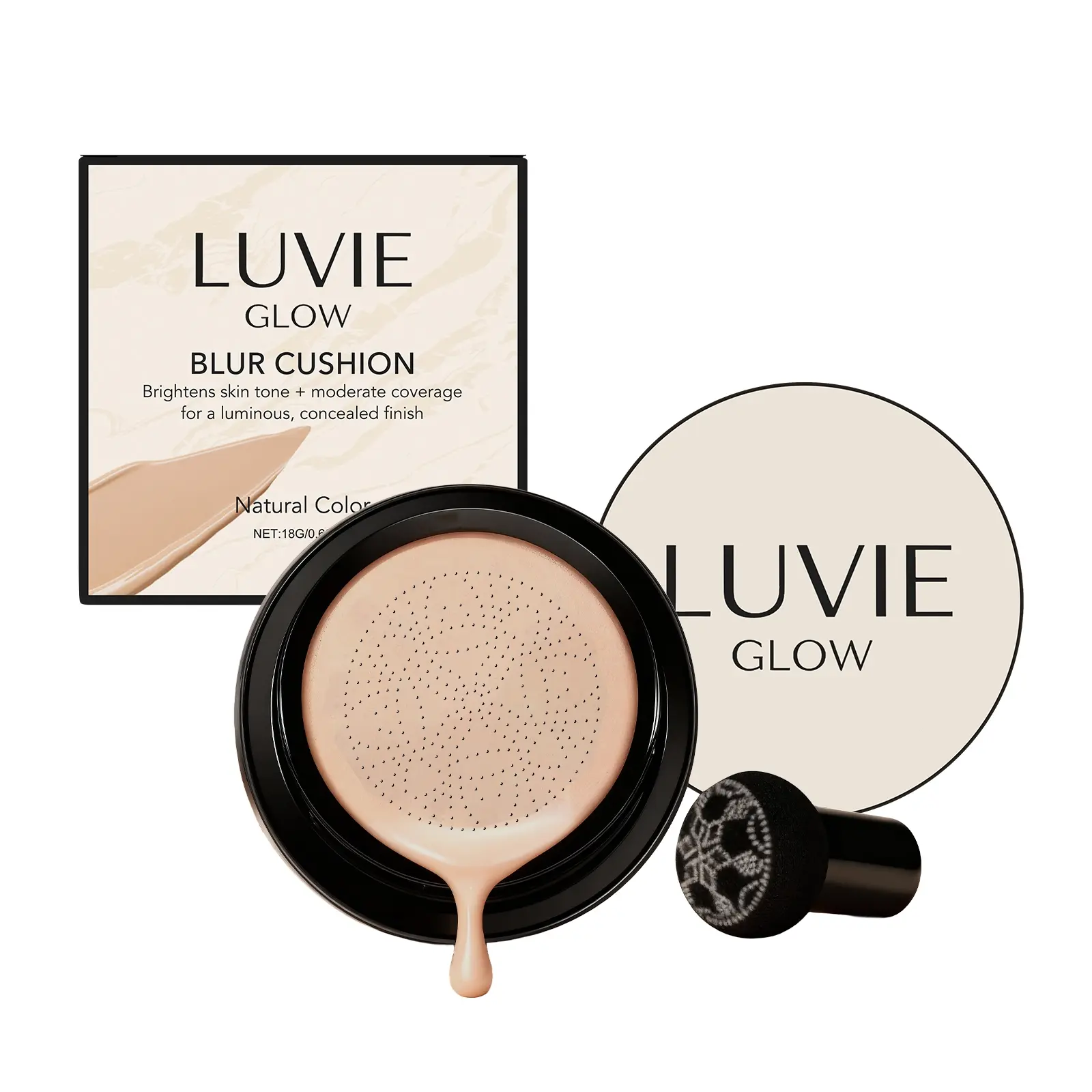 Radiant Flawless Cushion Cream (natural Color), Multi-Color Brightening Natural Concealer, Lightweight Hydrating Foundation Pad