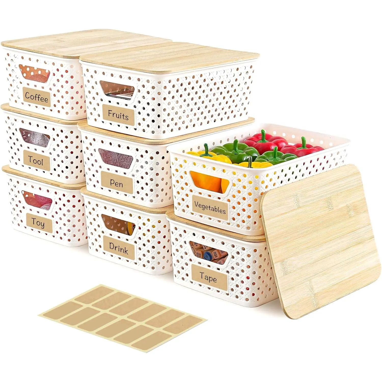 8 Pack Plastic Storage Bins with   - Stackable Storage Baskets with Handle for Pantry Organizer and Storage, Plastic Containers Bins Lidded Storage Bins for Classroom Office Shelves