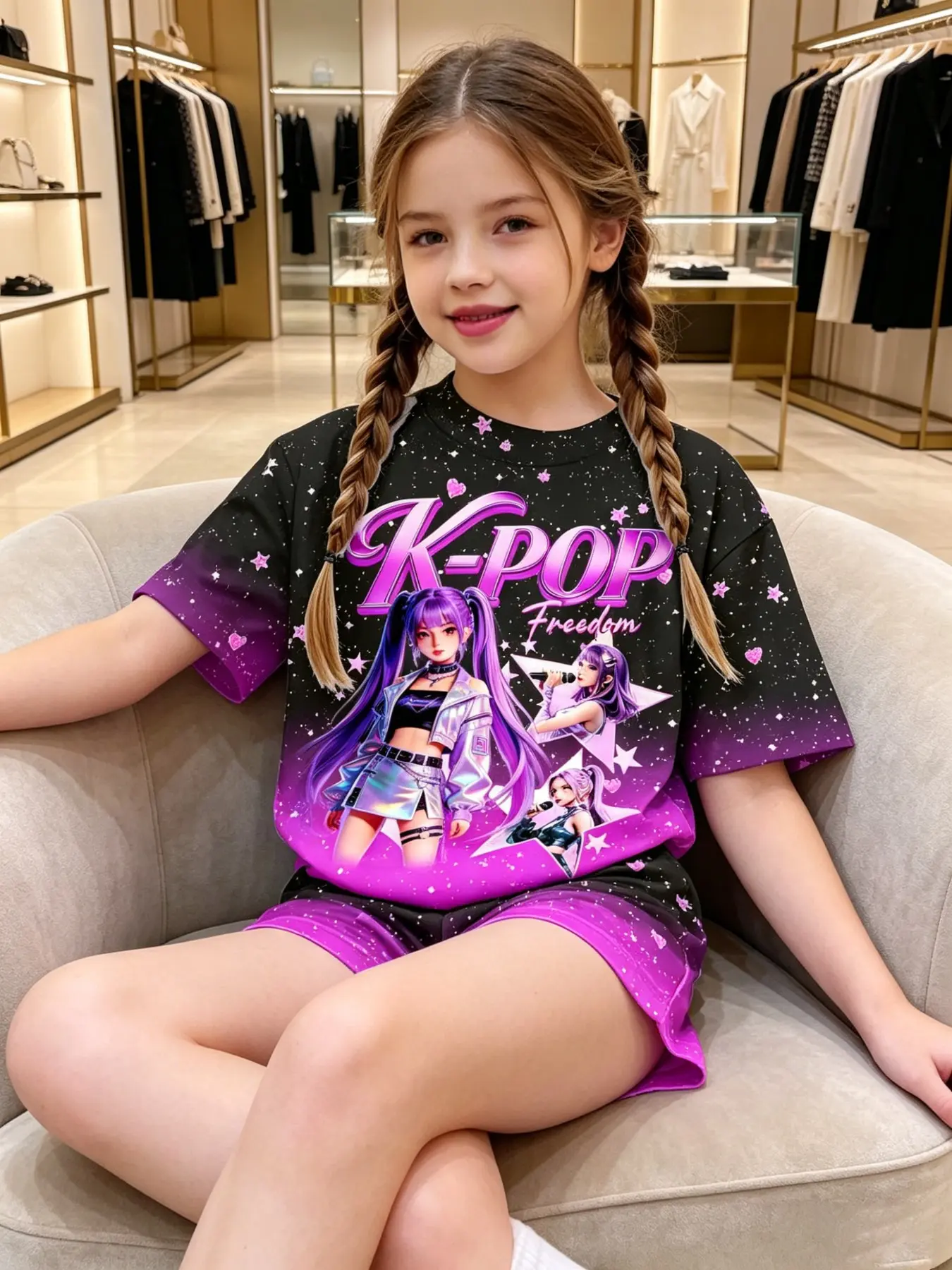 1 set of short sleeved+shorts set, loose shoulder T-shirt+same color wide leg shorts, children's clothing, wearing without restraint, suitable for daily dressing, travel, street dance dressing for middle-aged and young girls