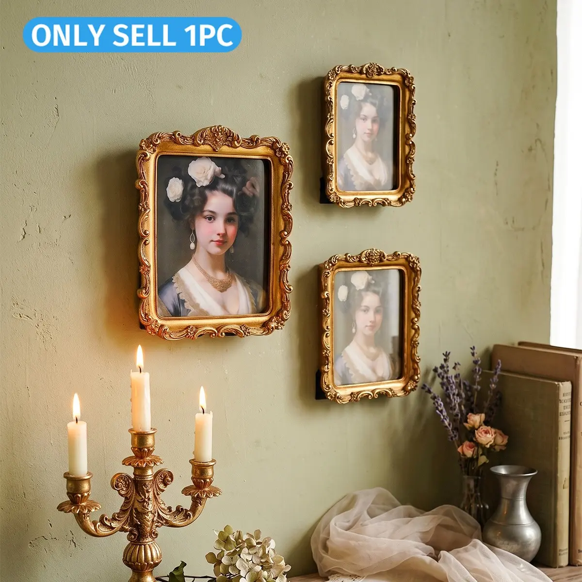 Vintage European Gold Frame, 3D Cloud Pattern Carving Design, Ideal for Living Room Wall Decor, Bedroom Bedside, Study Desk, Photo Props, High Quality Frame, Photo Frames