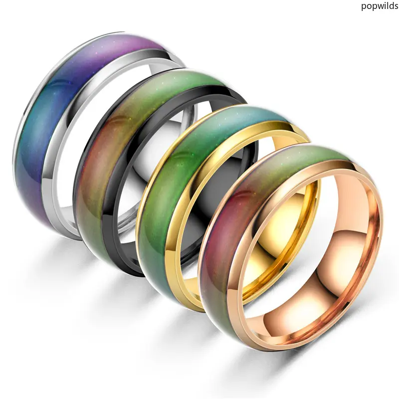 Fashion Temperature Sensitive Color Changing Ring 7 Colors Enamel Smooth Surface Couple Rings Lovers Jewelry