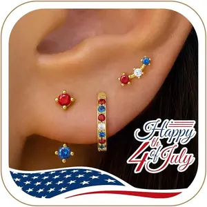 3 Pairs Dainty Small Earrings for Women Trendy, Birthstone Stud Huggie Hoop Jacket Stack for Cartilage Helix, Gold Plated Hypoallergenic Cute Women Fashion Accessories Western Jewelry Gifts