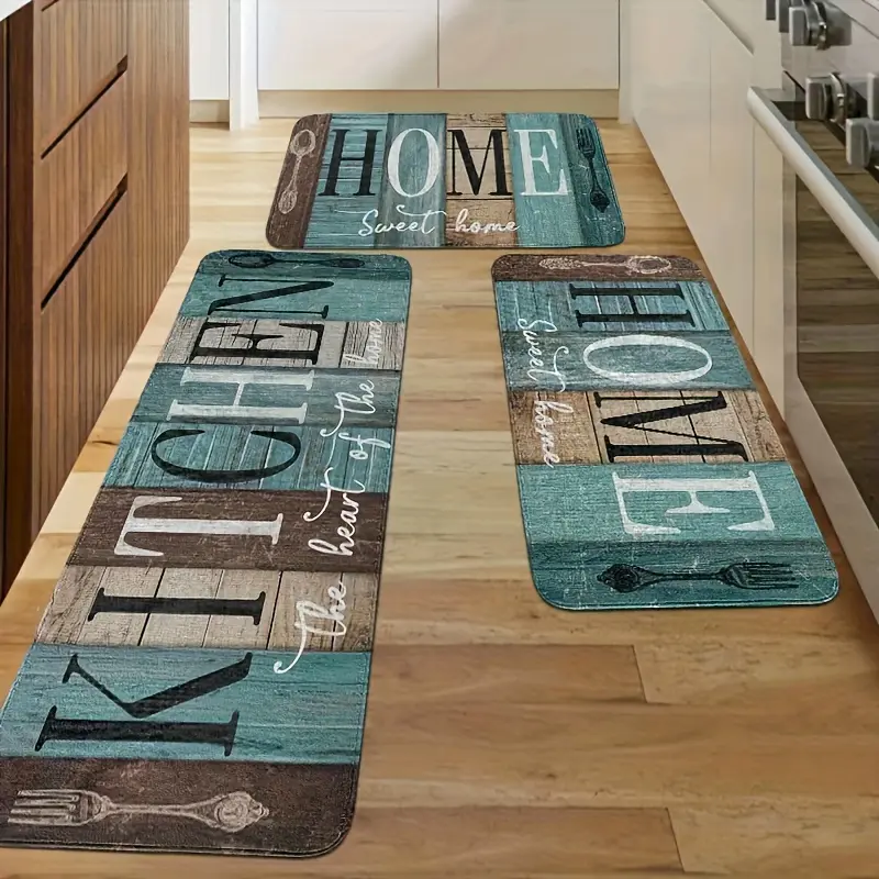 2pcs Patchwork Style Pattern Kitchen Floor Mat, Flannel Material Rubber Backing, Water-absorbent Non-slip Moisture-resistant, Soft And Comfortable, Machine Washable, Suitable For Bathroom, Kitchen, Bedroom Entrance, Home Decor Carpet