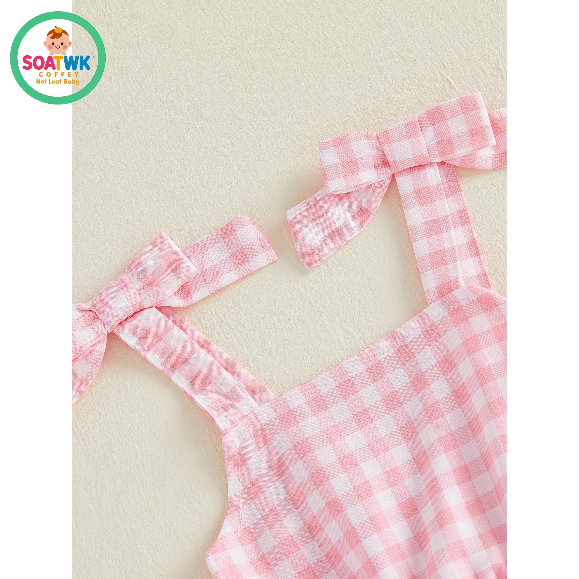 Toddler Girls Summer Dress Casual Layered Hem Plaid Print Cute Bow Sleeveless Dress for Cute Clothes