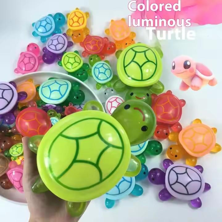 Night Glow Large Turtle+100pcs Mini Luminous Turtles Figurines Resin Craft Glowing Turtle Storage Ornament Landscape Desktop