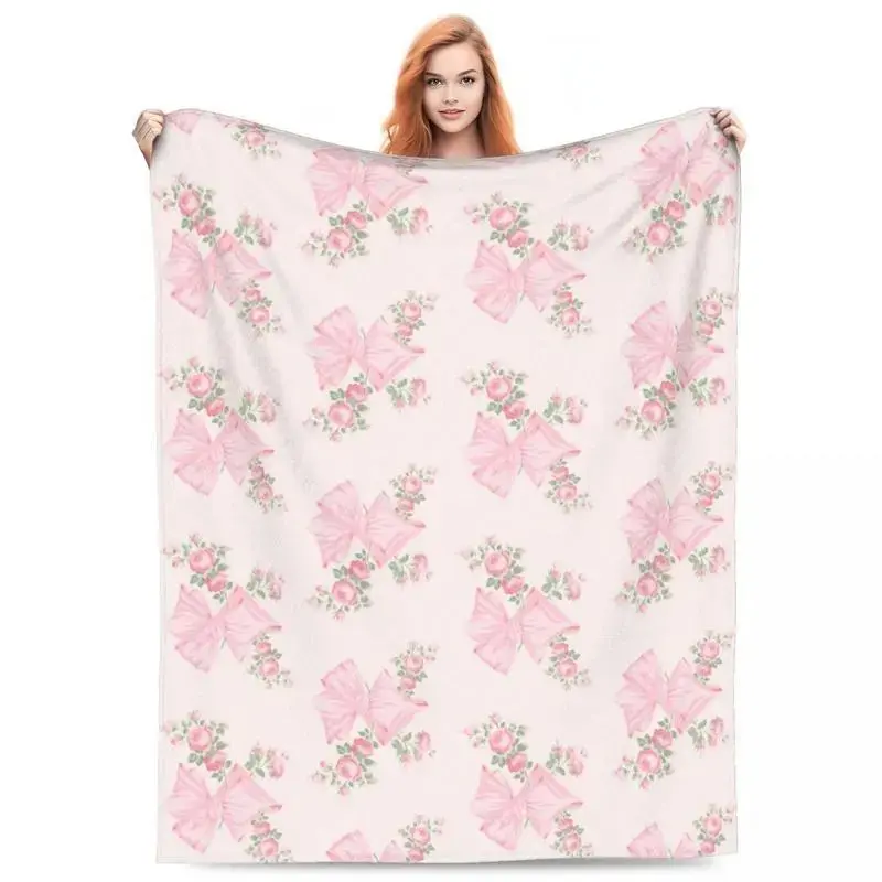 Throw Blanket Rosa Micro Pink&White Fleece Blanket Four Sizes Fashionable Portable Suitable For Sofa Nice Gift Soft Comfy Blanket