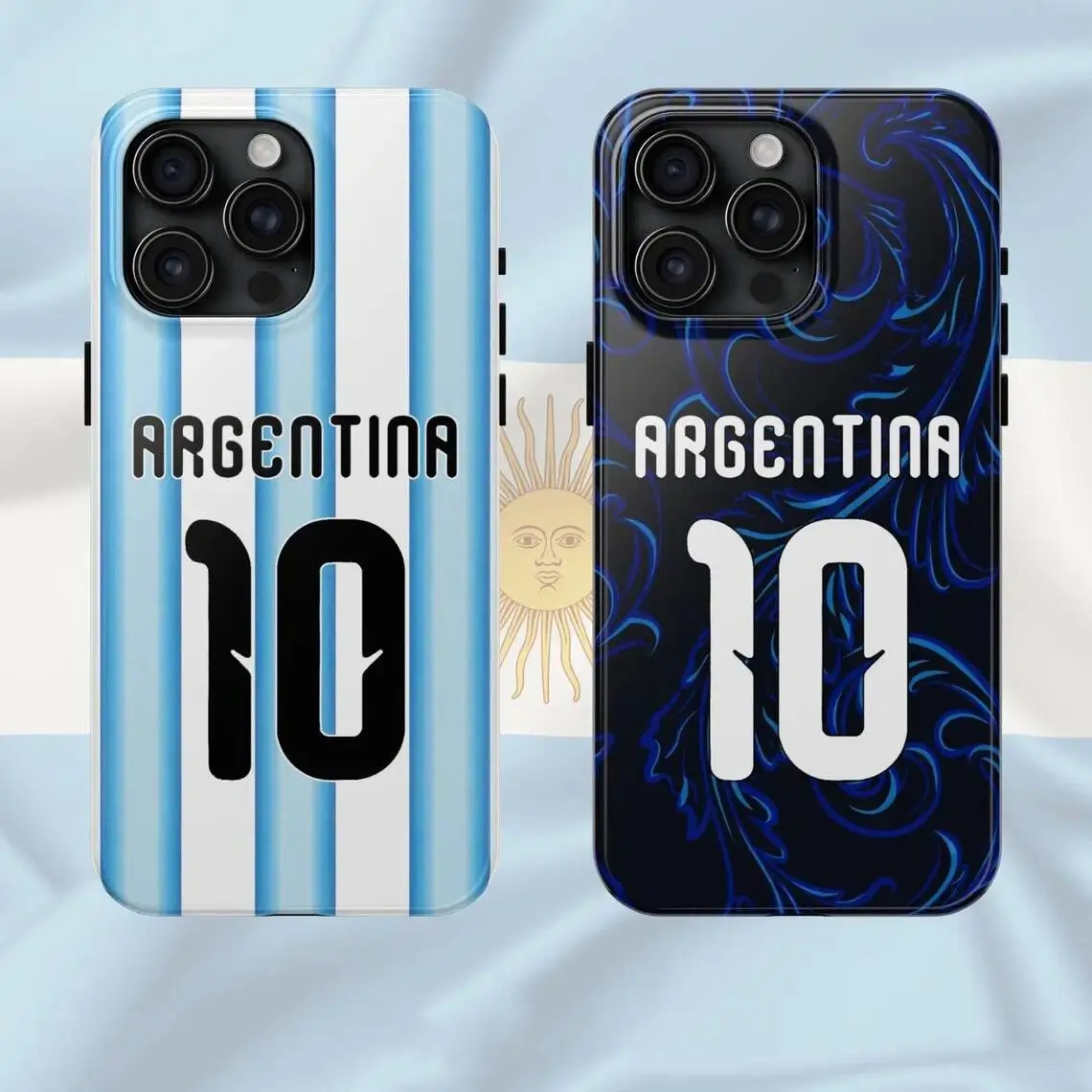 Custom Name Tough Smartphone Case - Personalized Argentina Soccer Fan Armor Cover, Blue White Striped Jersey Graphic, Heavy Duty Protection for Cellphone Devices, Colorful Design