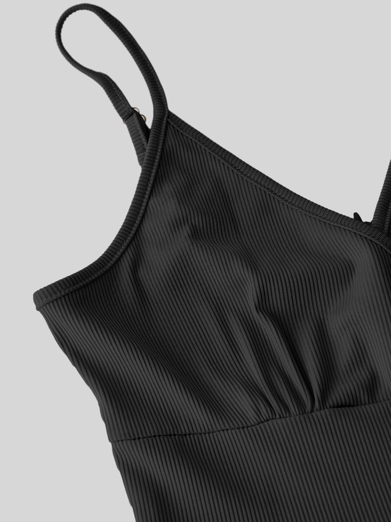 Valentine's Day Women's Solid Color Knitted Lace Tee & High Waist Pocket Jumpsuit Two-piece Set, Elegant Fashion Casual Fitted Zipper Back Cami Jumpsuit & Long Sleeve Top for Daily Outdoor Wear, Women's Clothing for Spring & Fall