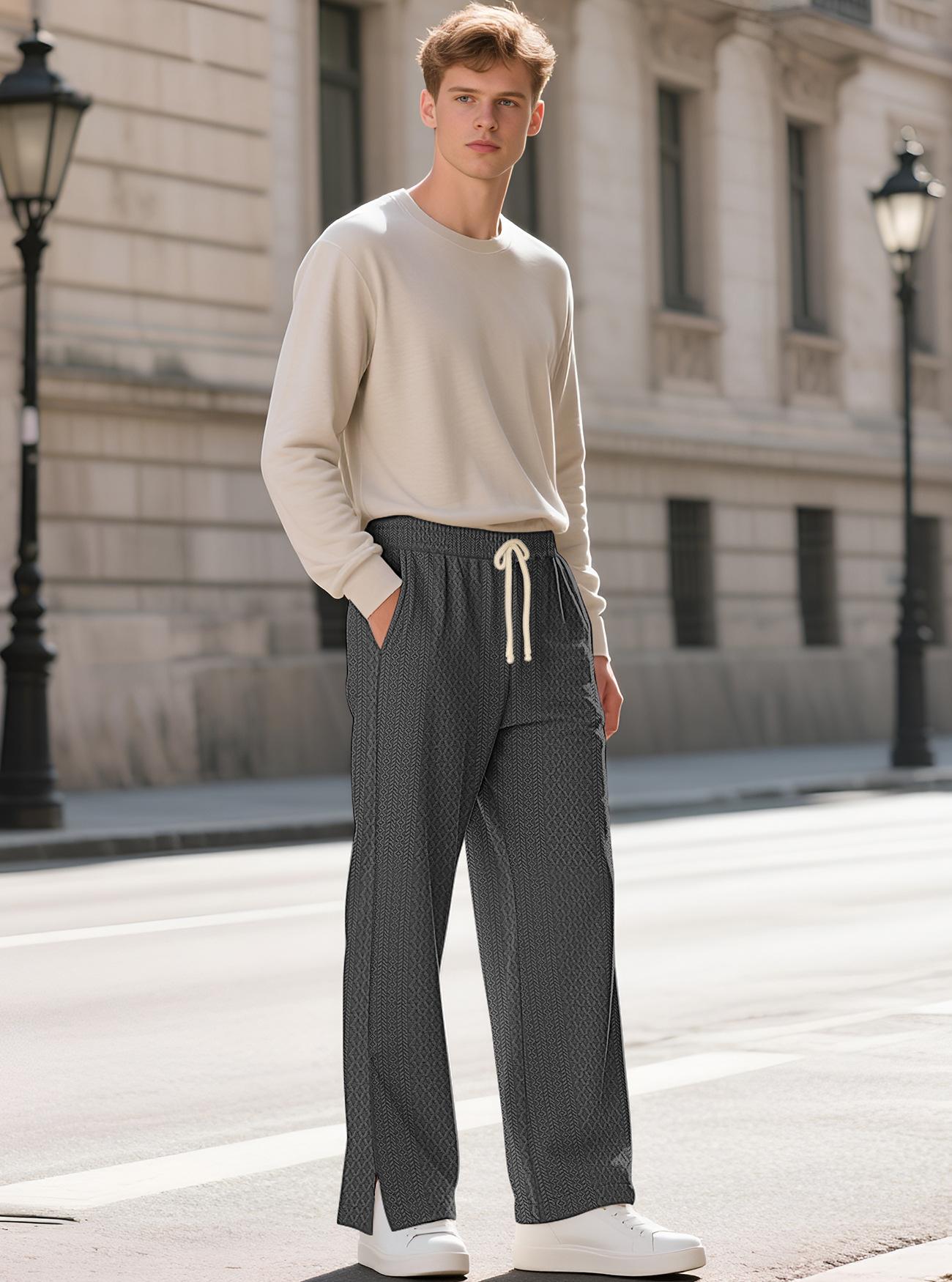 New loose casual sports pants with textured jacquard knit, European and American , available on Temu