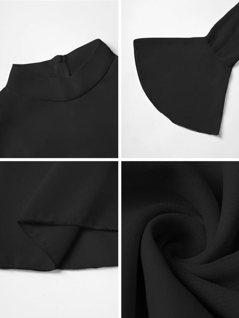 Solid-Color Flare-Sleeve Long Dress with Waist-Cinching Effect, Plain Pattern Slim-Fitting Holiday Dress for Women, Perfect for Spring and Fall