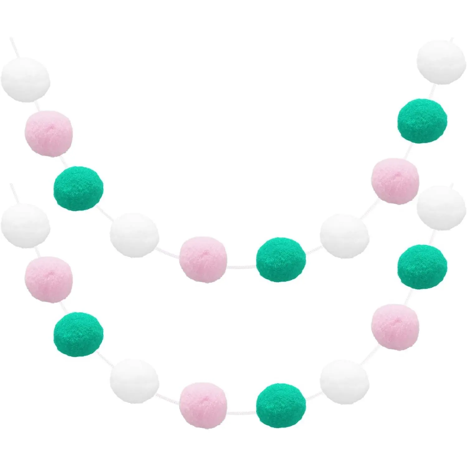 2 count Pom Pom Garland 6.6 Ft 30 Balls Colorful Felt Ball Garland for Wall Christmas Tree Decor Birthday Banner Easter Party Decorations, White, Light , Green
