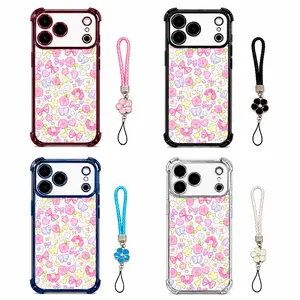 Cute Coquette Phone Case with Wrist Strap for iPhone 17 16 15 14 13 12 11 Pro Max & Samsung Galaxy S25 S24 S23 S22 Ultra Plus, Pink Bow Floral Heart Aesthetic Clear Shockproof Protective Cover for Women Girls