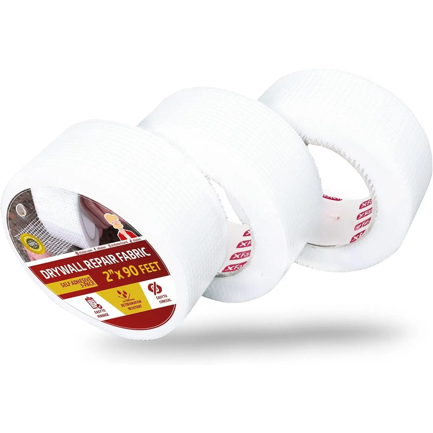 Drywall Tape Self Adhesive (3-Pack 270ft ) Heavy-duty Fiberglass Drywall Mesh Tape for Dry Wall Repair, Joint Mesh Sealer, Patch Holes, and Sheetrock Seam  Cracks - 2-Inch x 90-