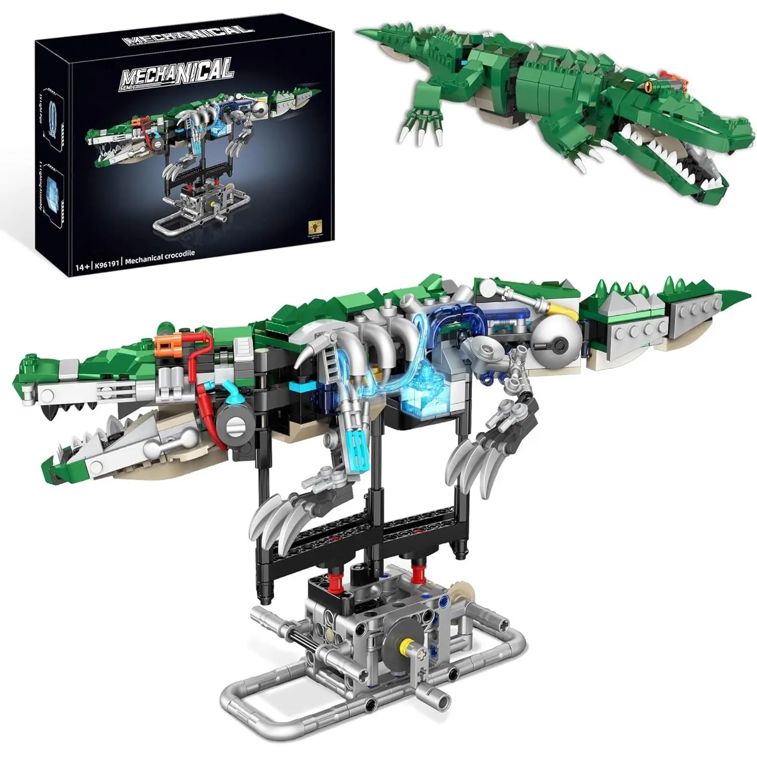 Kinetic Mechanical Crocodile Building Kit - Manual, Double-Sided Light-Up Interactive Animal Model with Hand-Cranked Moving Jaw, Claws, Tail - Unisex STEM Construction Toy for 12 Years Above, Ultimate Creative Gift for Children Development & Creative Play
