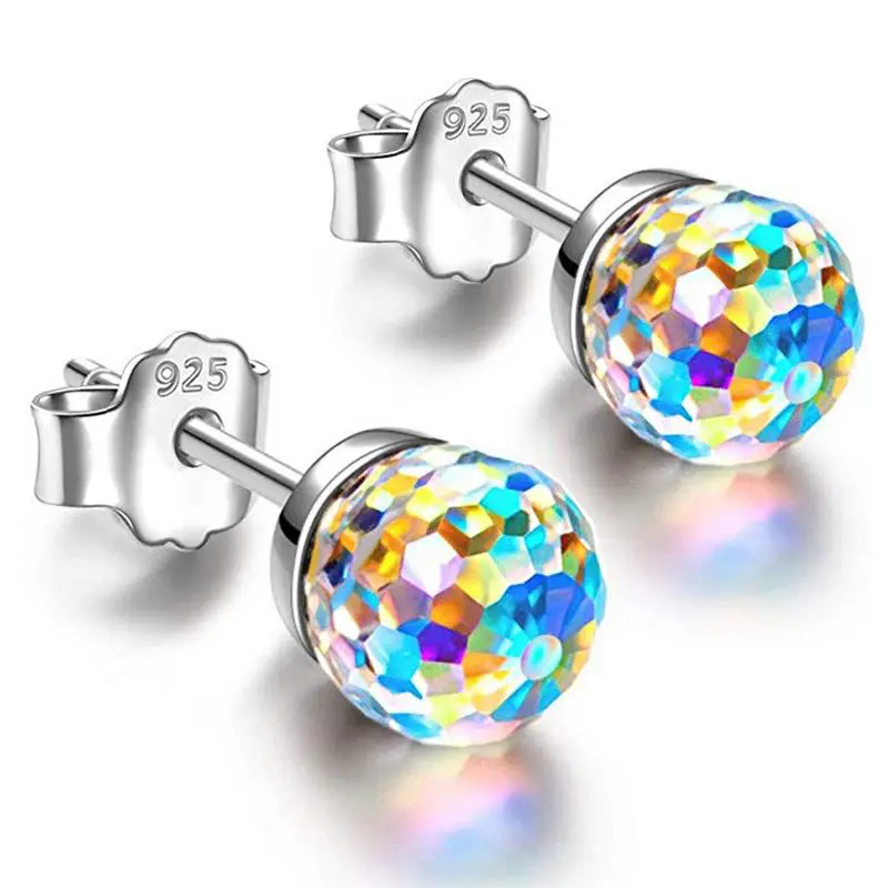 Unisex Non-Natural Crystal Earrings, S925 Silver Needle, Exquisite Simple Multi-Color Crystal Ball Jewelry Accessory for Engagement, Anniversary Parties