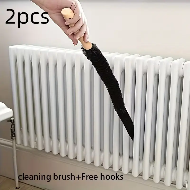 2pcs Long Flexible Pipe Cleaning Brush with Handle, Reusable Soft Bristles, Multi-Use Home and Washer Cleaner, Durable Wooden and Metal Structure