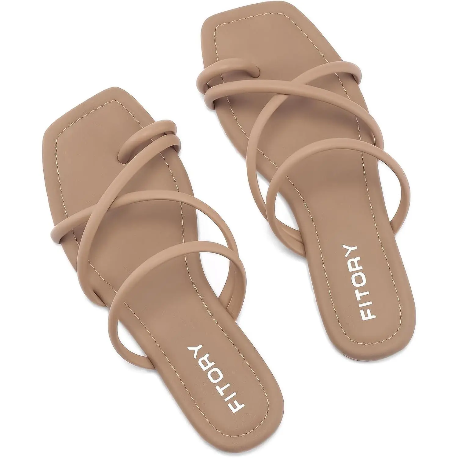 Women's Square Open-Toe Flat Slide Sandals, Cross-Strappy Slip-On Shoes, Comfortable for Beach Vacation & Casual Outfits