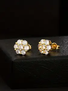 Hip-Hop Flower Earrings, Plum Blossom Shape Jewelry, Copper Material with Synthetic Zircon, Affordable Luxury, All-Season Accessory