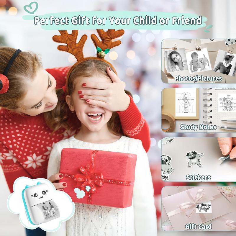 Portable Mini Sticker Printer, USB Rechargeable Bluetooth-compatible Thermal Printer with Print Paper, Pocket Printer Portable for Notes, Pictures, Label, Memo, Christmas Gift Ideas, Stocking Stuffers, Printing Machine