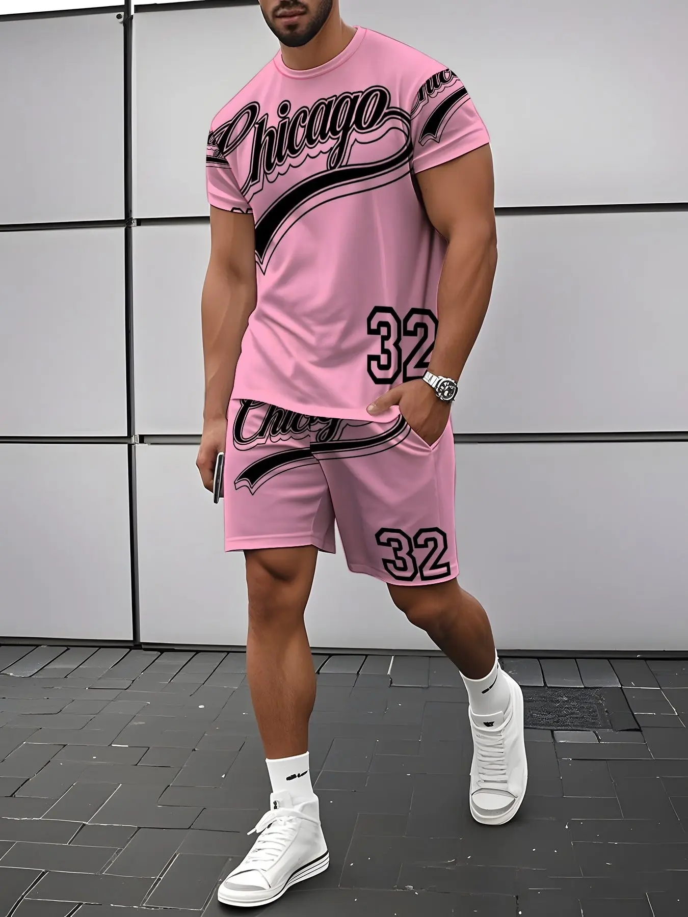 Men's Colorblock Retro Sports Set, Round Neck Tee and Shorts Combo, Casual Short Sleeve Knee-Length for All Seasons