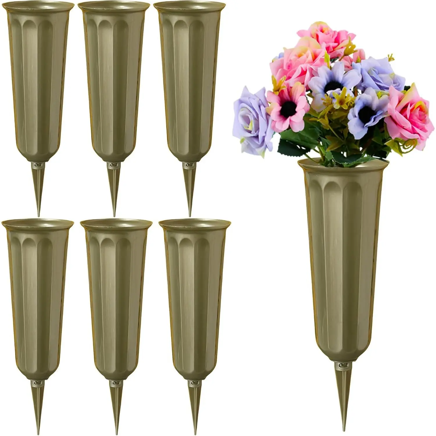 Memorial Floral Vases, Cemetery Vase, Headstones Flower Holder, Grave Cone Vase, Flower Pots for Outdoor , Decorative Plastic Containers (Set of 6, )