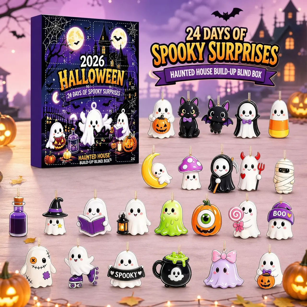 Halloween Advent Calendar 2026, 24 Days Mochi Squishy Toys Countdown Calendar for Kids Girls Boys Teens Halloween Gifts Fidget Sensory Squishies Toys, Non Candy Halloween Treats, Trick or Treat Prizes, Classroom Party Favors