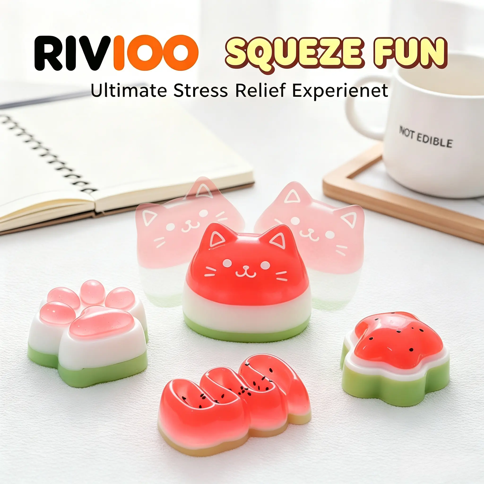 RIVIOO Iced watermelon star strips, pinch slowly, rebound and decompress super soft watermelon star strips, pinch music