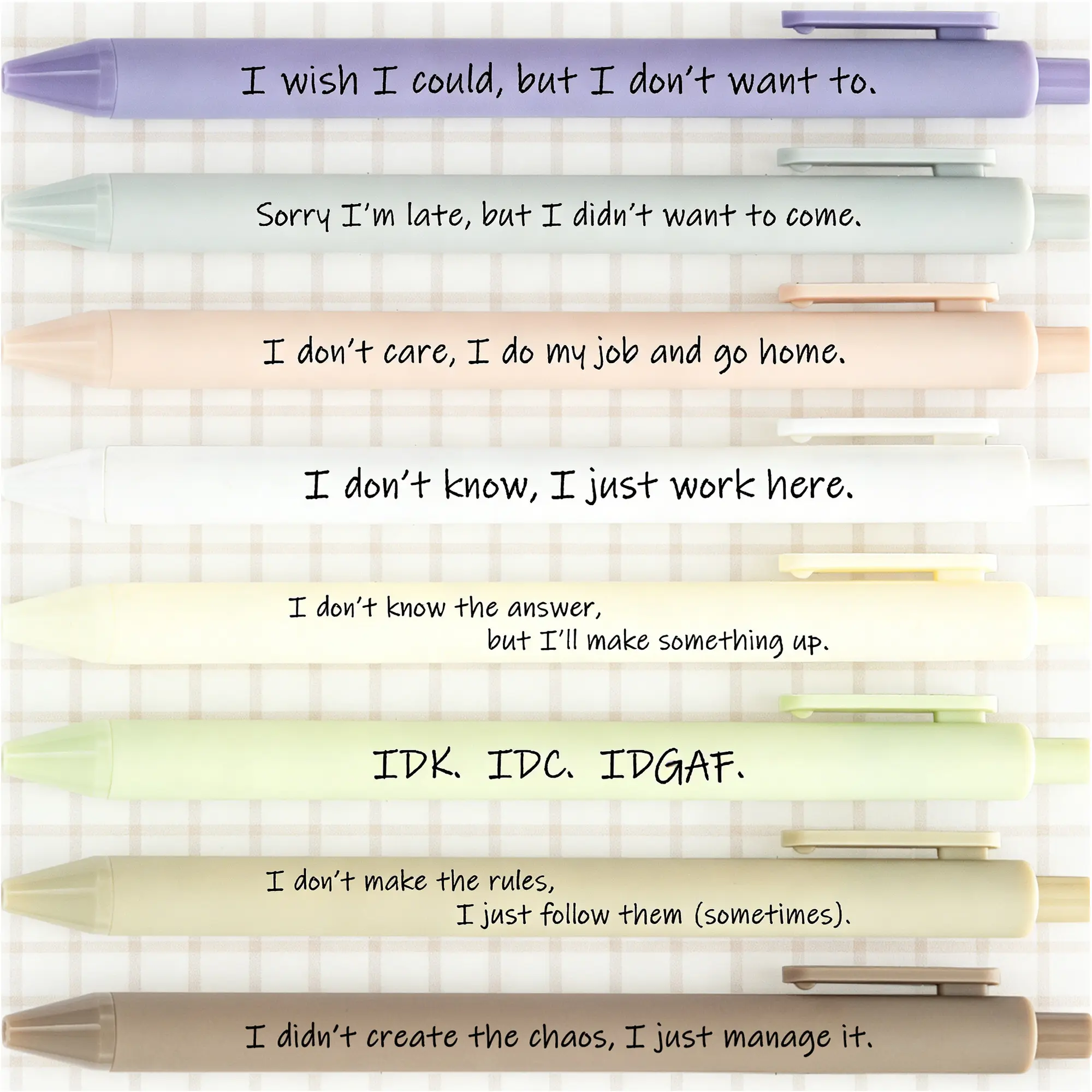 Set of 8 Fun and Sarcastic Plastic Pens—Push-button Ballpoint Pens with Humorous Messages, Black Ink, Perfect for The Office, Parties, Anyone Who Loves Humor, Fun Pens for Adults, Unique Office Gifts for Coworkers, and School Supplies