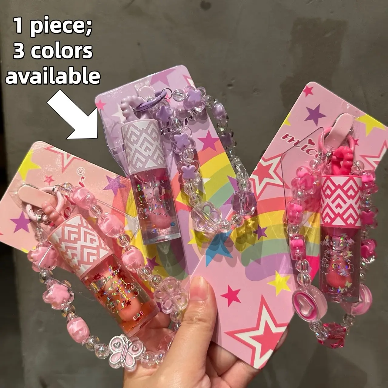 Butterfly Love Bracelet Moisturizing Lip Oil Pendant Cute Daily Temperature Color Changing Star Sequin Gel Lip Gloss Butterfly Love Mobile Phone Bag Pendant Portable Hanging Design Gloss Mirror Lip Gloss Gift Birthday Gift Pendant Gift