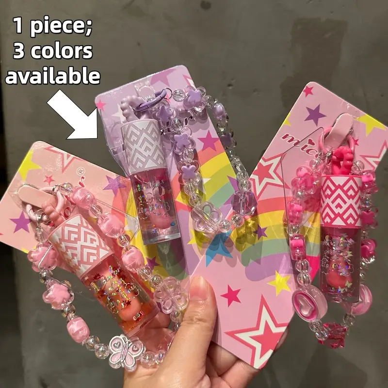 Butterfly Love Bracelet Moisturizing Lip Oil Pendant Cute Daily Temperature Color Changing Star Sequin Gel Lip Gloss Butterfly Love Mobile Phone Bag Pendant Portable Hanging Design Gloss Mirror Lip Gloss Gift Birthday Gift Pendant Gift