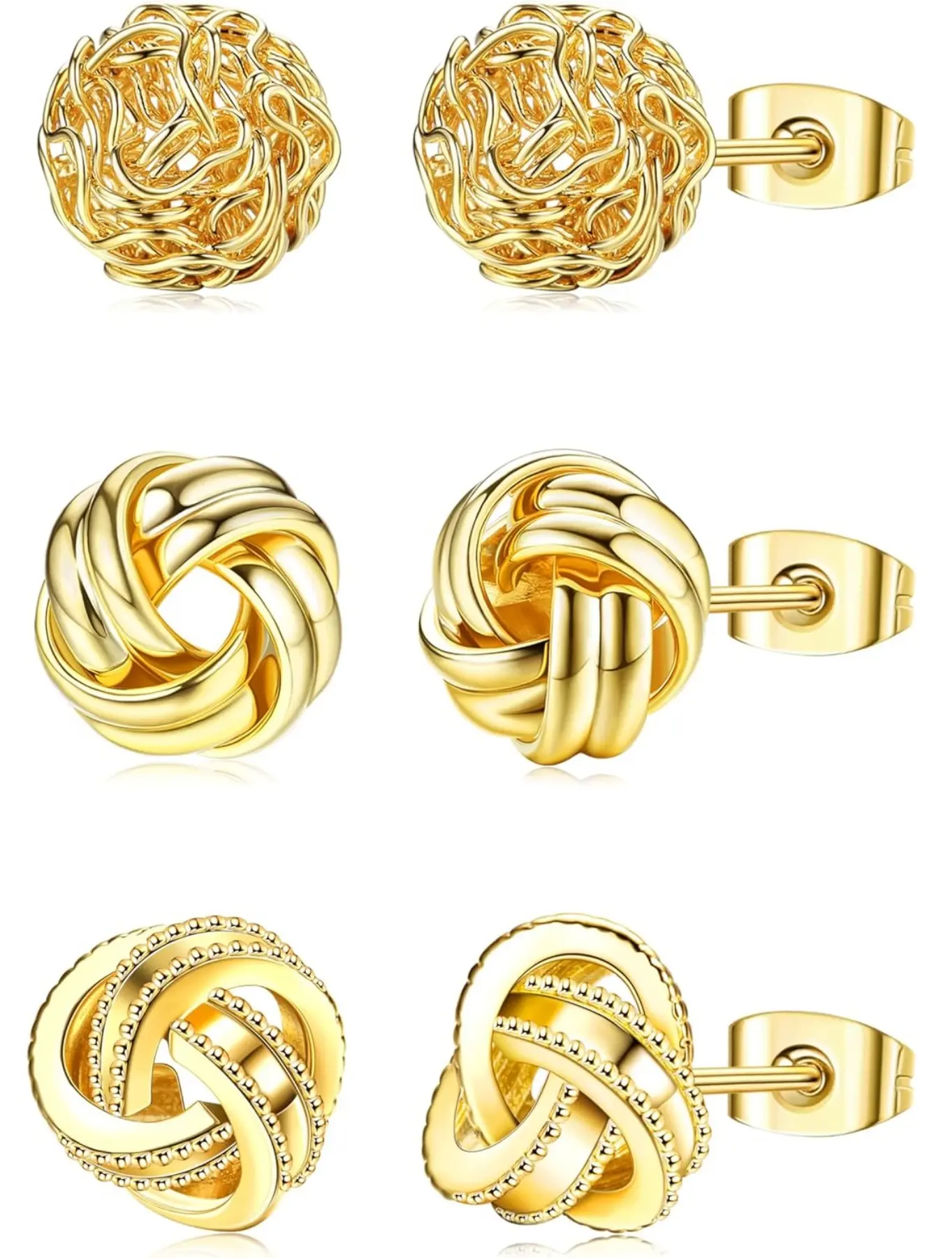 3 Pairs 14K Gold Plated Knot Earrings For Women Hypoallergenic Small Stud Earring Woven Ball Stud Earrings Knot Post Earrings for Sensitive Ears Earrings Studs