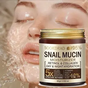 Snail Mucous Moisturizing Cream, with Retinol & Collagen, 95% Snail Mucous + 12% Hyaluronic Acid, Daily Use, 80g, All Skin Types