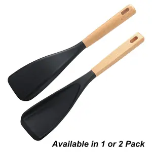 Silicone Cooking Utensil Set, 2 Counts Nonstick Cooking Spoons with Wooden Handles, Kitchen Tools and Gadgets, Kitchen Cooking Utensils for Mixing, Scooping and Scraping, Nonstick Cooking Spoon, Kitchen Utensils Gadgets
