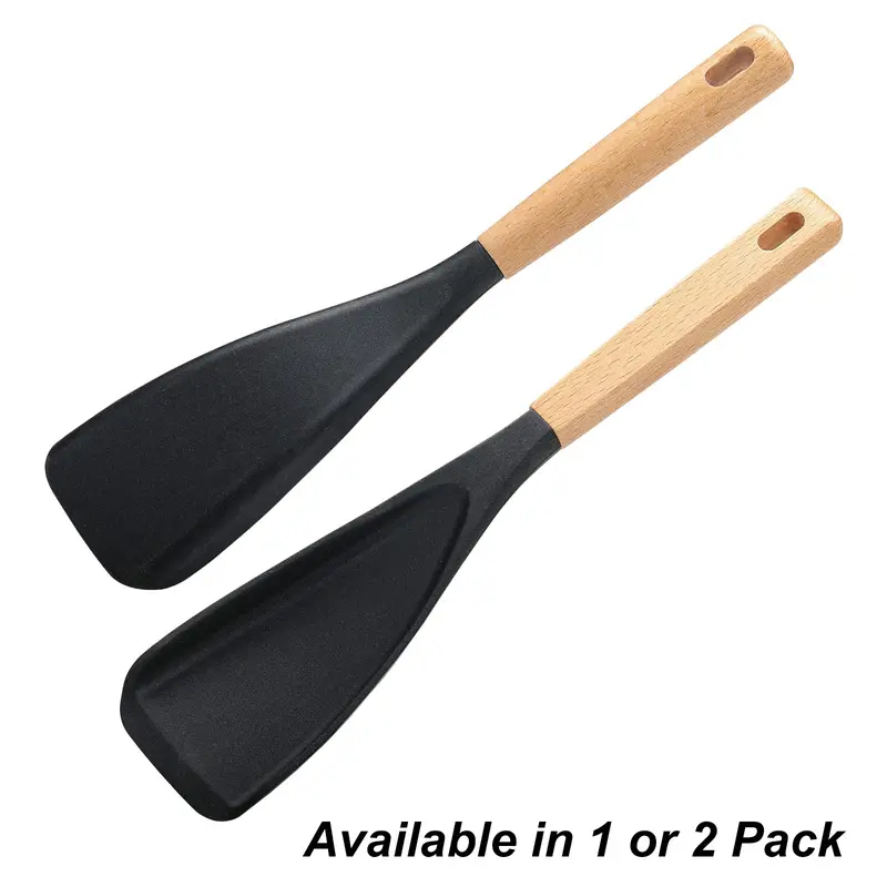 Silicone Cooking Utensil Set, 2 Counts Nonstick Cooking Spoons with Wooden Handles, Kitchen Tools and Gadgets, Home Kitchen Use, Kitchen Cooking Utensils for Mixing, Scooping and Scraping, Nonstick Cooking Spoon, Kitchen Utensils Gadgets