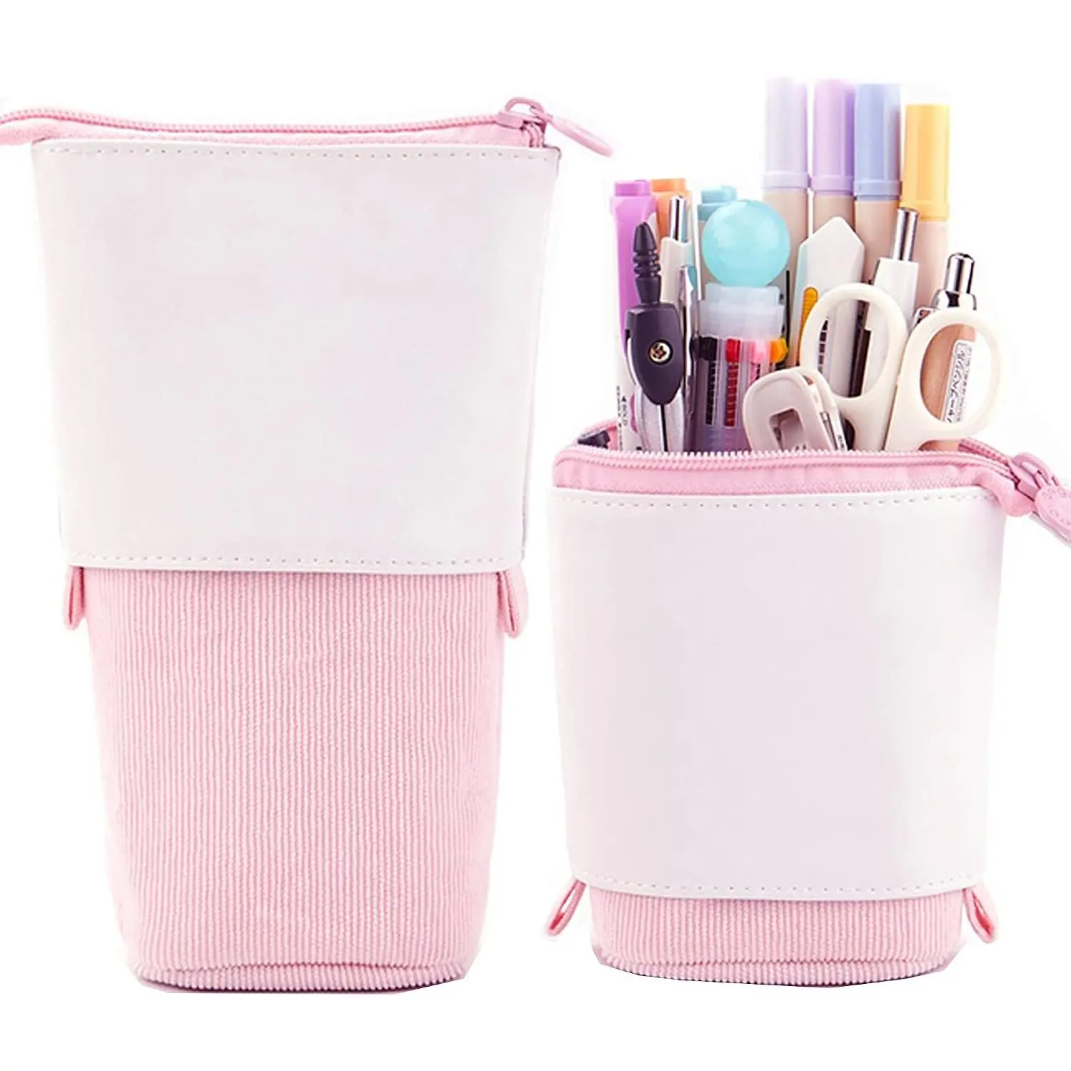 Telescopic Pencil Bag Pen Holder Stationery Case, PU Corduroy Stand-up Retractable Transformer Bag Colorful Organizer,  for Christmas Holiday ()