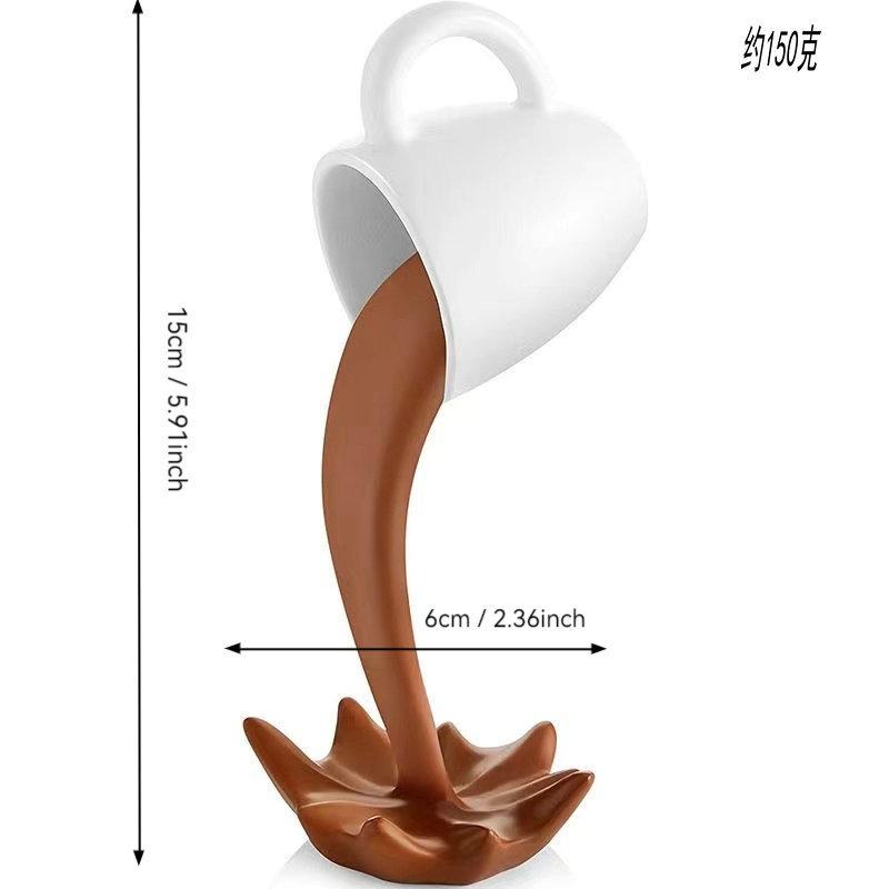Floating Spilling Coffee Cup Sculpture, 3D Pouring Coffee Mug Resin Figurine, Kitchen Countertop Decor