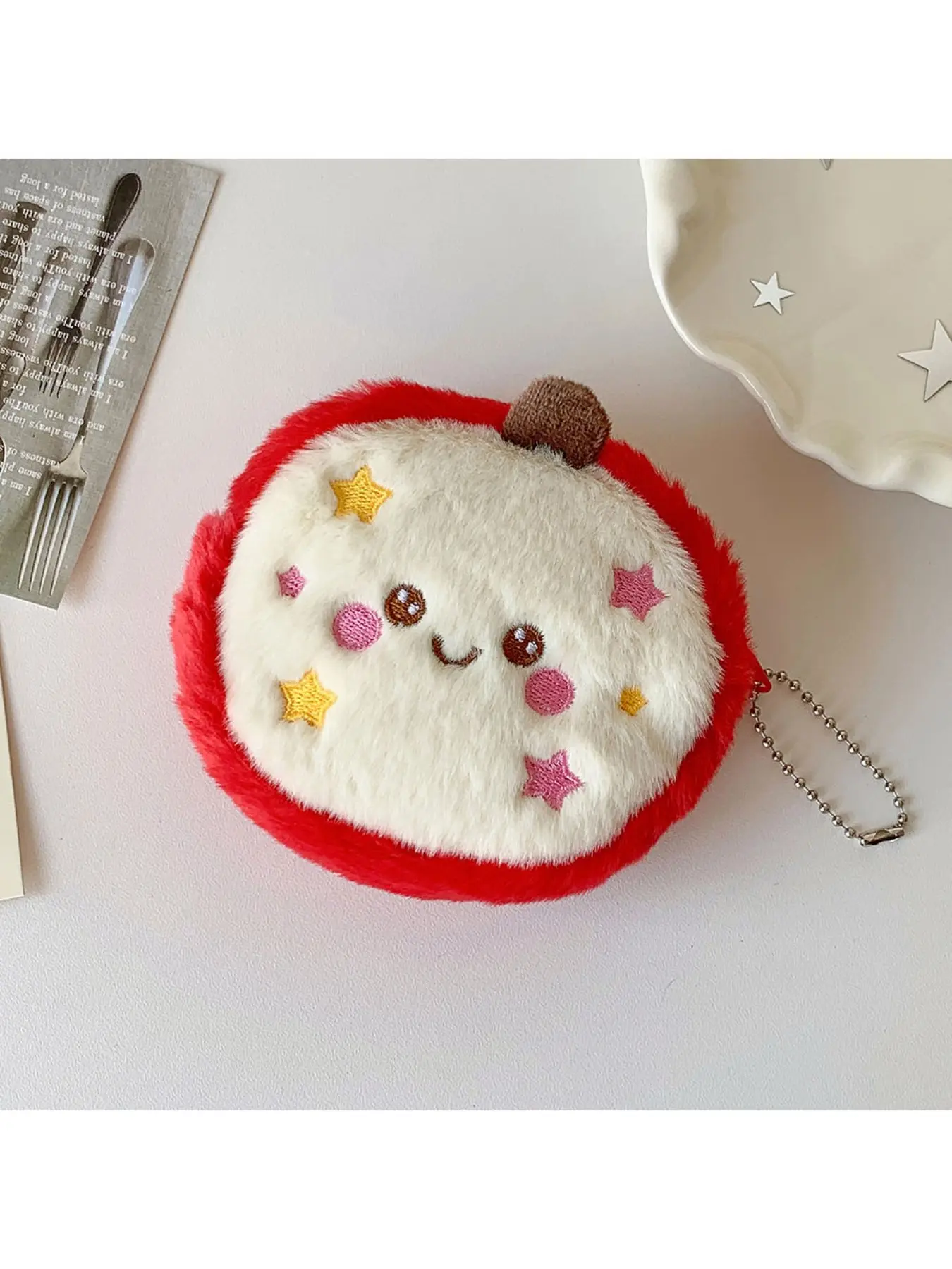 Cartoon Plush Star Apple Coin Purse, Girl's Earphone Storage Bag, Student Pocket Wallet, Small Coin Holder, Keychain Accessory, Coin Pouch