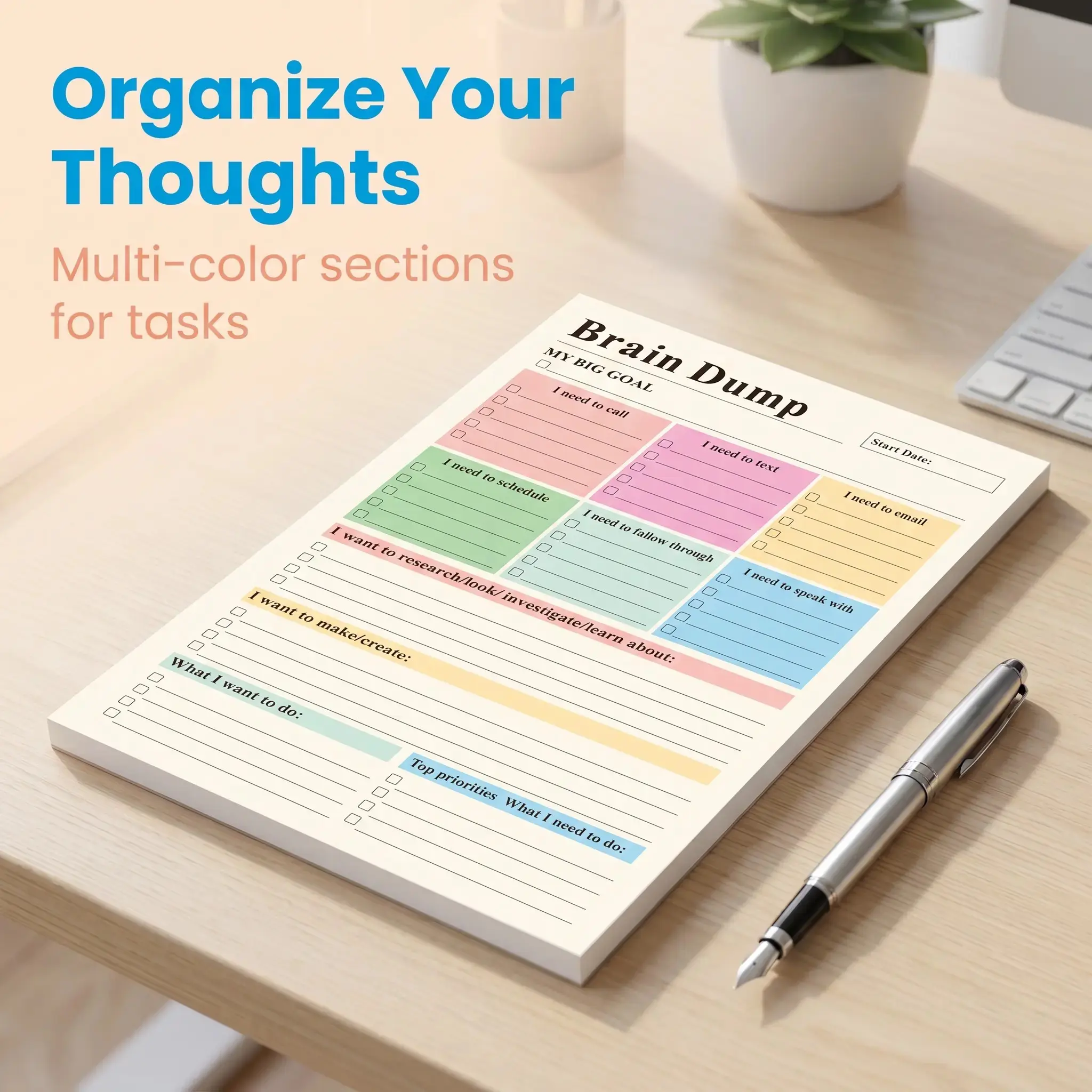 Adhd Planner Notebook, 50 Tear-Off Pages, Daily Schedule Organizer, Task Priority Tracker, Focus Improvement Journal, Work & Personal Use, Productivity Planner, Self Improvement Journal