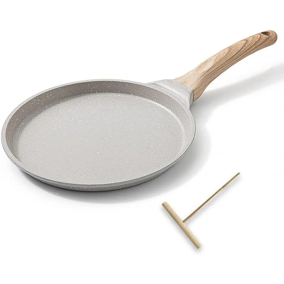 8-Inch White Nonstick Round Griddle, Induction-Compatible Crepe Pan for Omelette, Pancakes