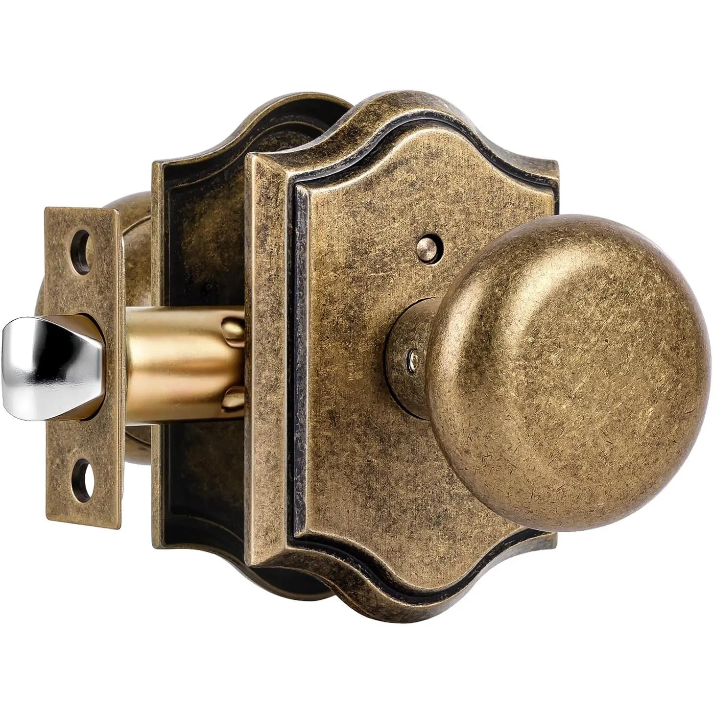 Antique Brass Ball-Shaped Door Knobs with Lock, Zinc Alloy Interior Privacy Round Door Handles for Bedroom, 1 Pack, Ball-Shaped Doorknobs,toolupgrade